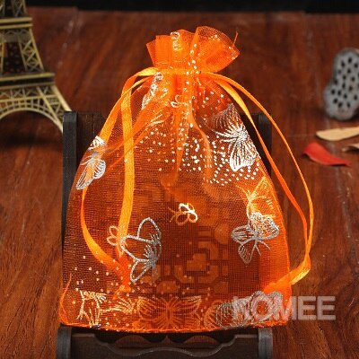 500pcs/lot 11x16cm Butterfly Organza Bags For Christmas Year Wedding Decoration Candy Package Pouches: Orange