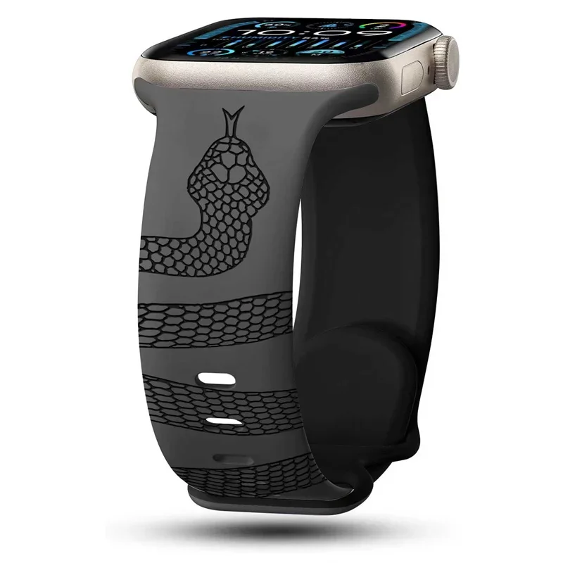 bracelet en Silicone serpent gravé pour Apple Watch 42mm 46mm 49mm 41 45 40 38 bracelet pour montre S10 9 8 7 parfait usage quotidien Sport
