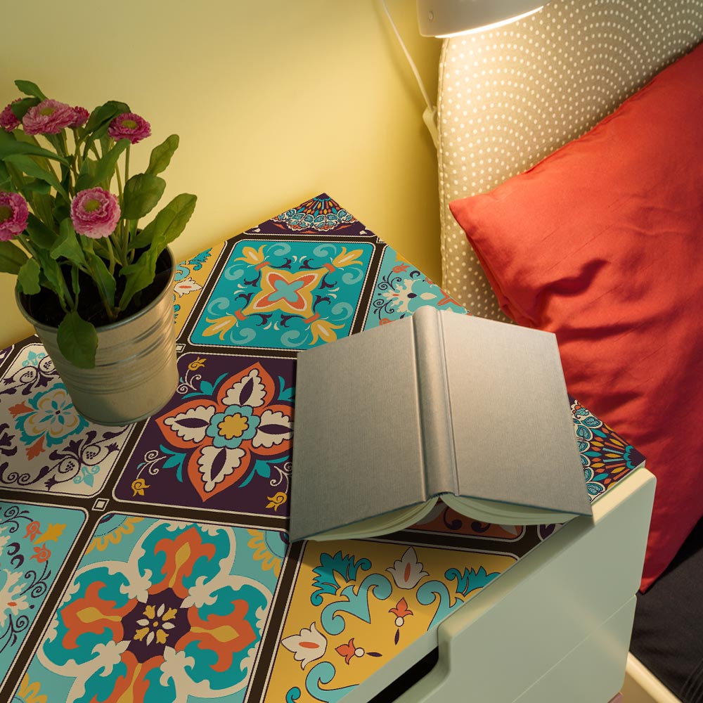 European decorative tiles ancient rhyme pattern LACK living room desktop stickers desk renovation wallpaper stickers