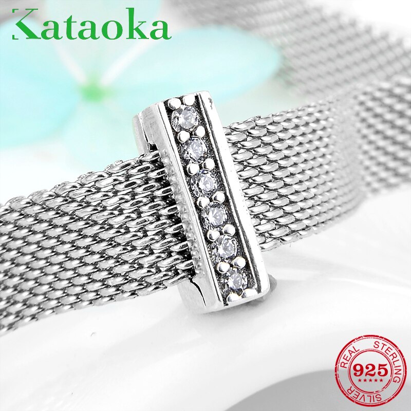 Echtes 925 Sterling Silber Streifen bilden charmant CZ Korn Clips passen Reflexionen Reize Armbinde für Frauen