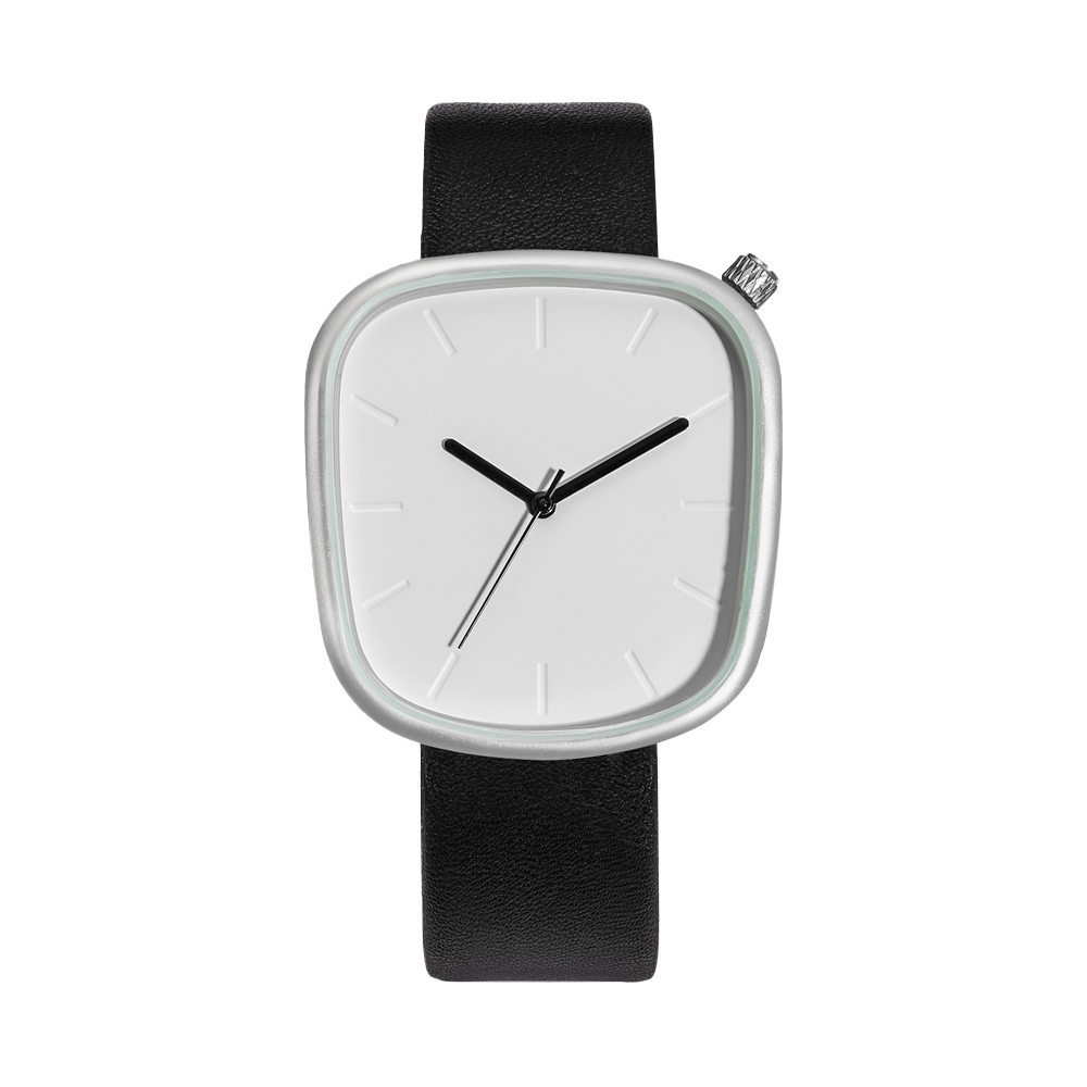 Tomi herr minimalistisk klocka mångsidig herr- och damklocka fyrkantig skala svartvit premium kvartsklocka: Silver-