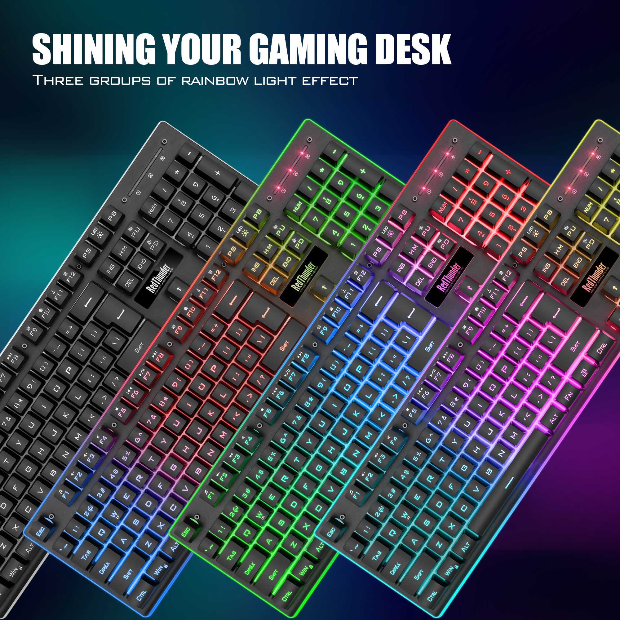Redthunder  k10 trådløst gaming tastatur og mus combo, led baggrundsbelyst genopladeligt 3800 mah batteri, mekanisk fornemmelse anti-ghosting