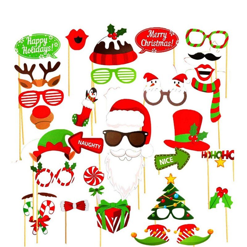 32pcs Christmas Photo Booth Props Christmas Eve Party Decoration For Home Happy Year Photobooth Decor Accessories