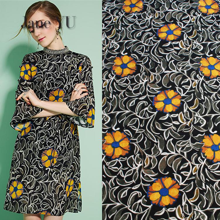 JaneYU Chiffon Printed Fabric Dresses, Skirts, Cheongsams And Women's Dresses With Black Bottom Cloth