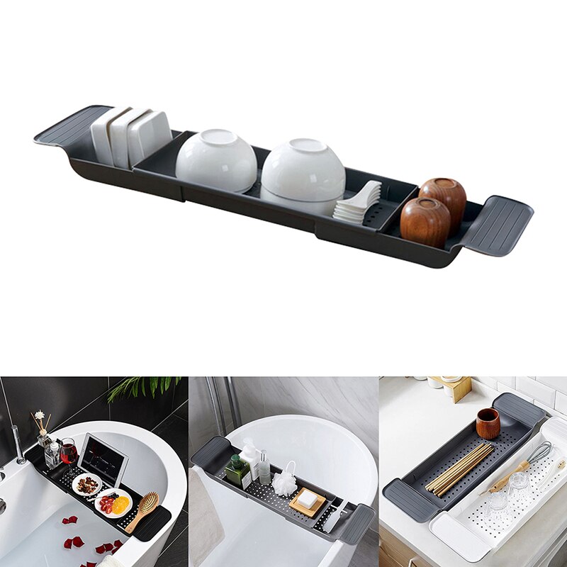 Adjustable Bathroom Storage Rack Expandable Bathtub Shelf Tray Shower Caddy Tray Bowl Fruit Towel Holder Home Organizer