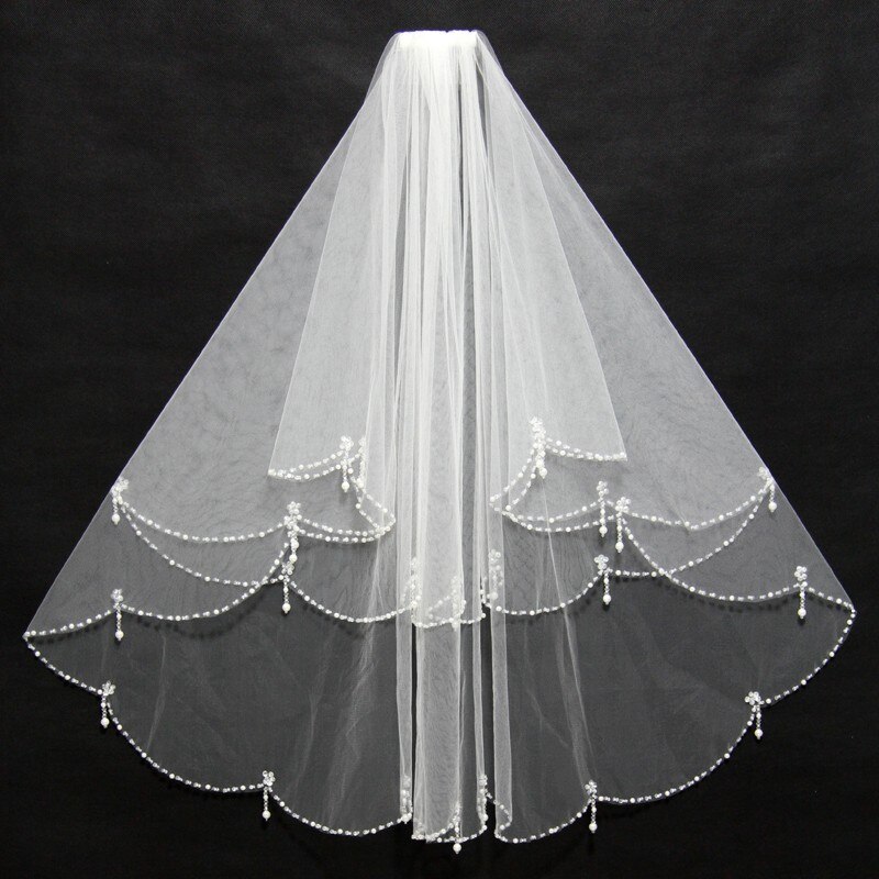 Bruids Sluier Met Crystal Parels Elleboog Lengte Sluier Bridal Veils Wedding Veil Soft Tule Met Kam