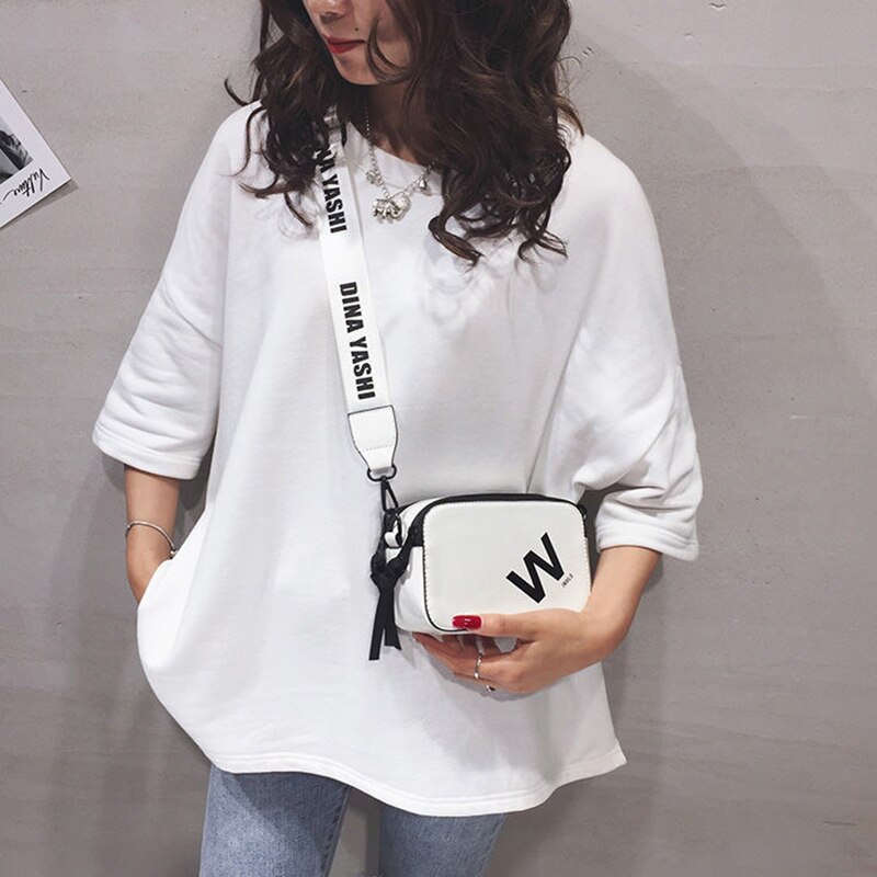 Estilo coreano carta impresión bolso cruzado de cuero Pu cremallera de pequeño cuadrado bolsas para las mujeres Casual bandoleras de viaje
