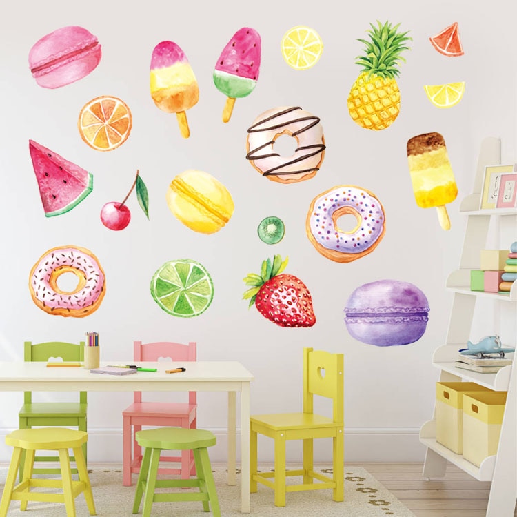 Cross-Border Ice Cream Macarons Donut Wall Stickers Window Decoration Children's Room Cartoon Stickers
