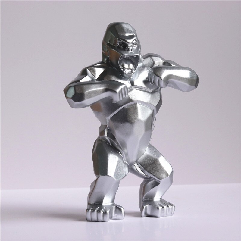 Statue de roi Kong avec baril en résine de 20cm, décoration pour la maison, gorille, bureau, salon, sculpture en noir et blanc: 01