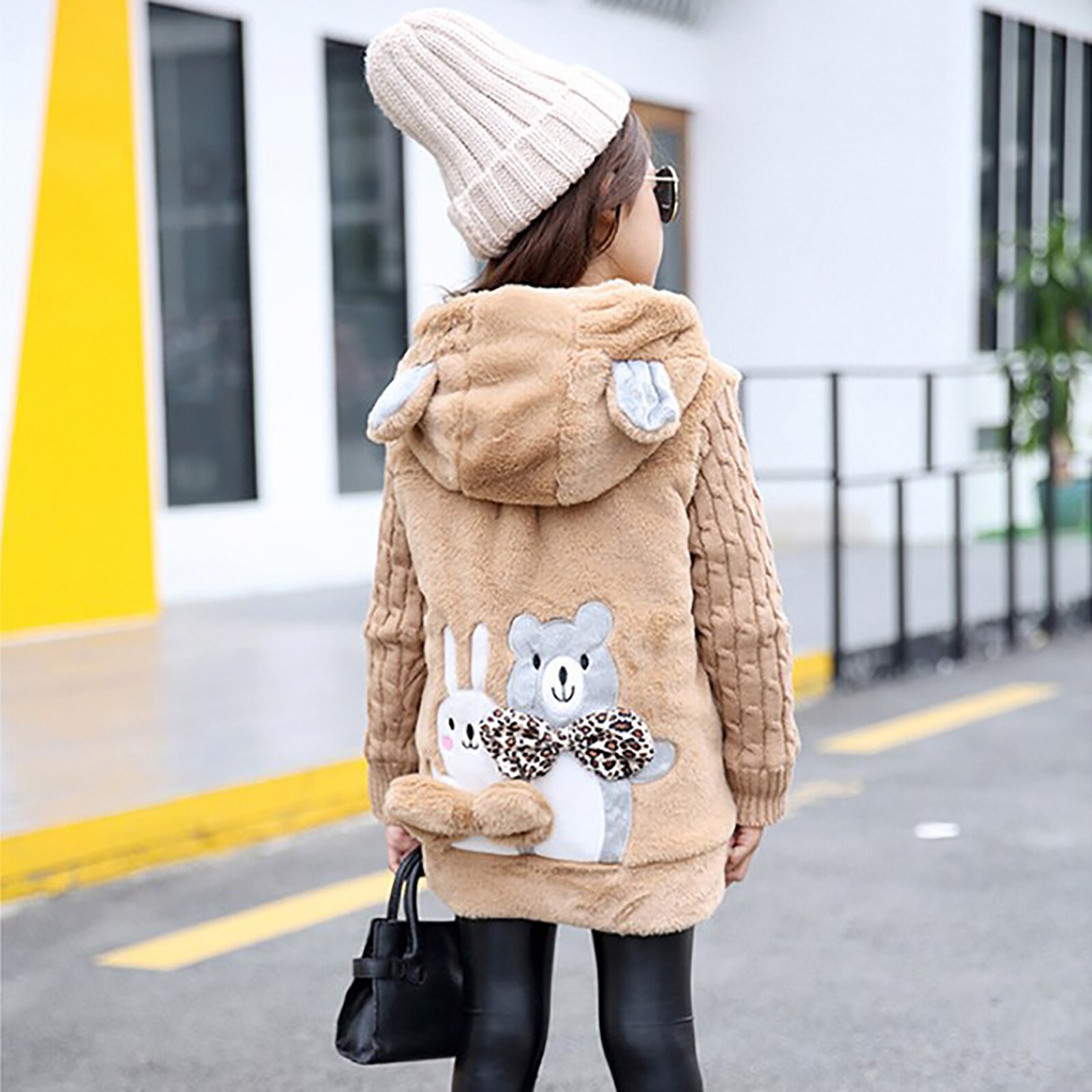 Manteau en fausse fourrure pour enfants, hiver, manteau ours de dessin animé, veste à capuche, combinaison de neige chaude, manteau rembourré en coton, vêtements d&#39;extérieur pour enfants