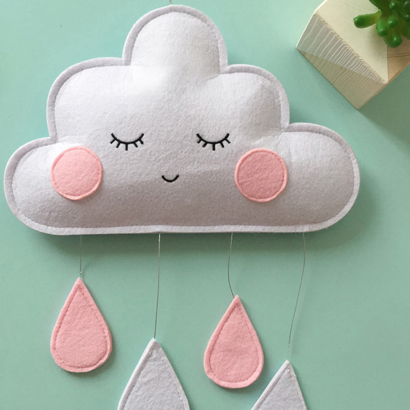 Colgante de gota de agua de nube de fieltro nórdico colgante de pared habitación decorativa para niños tienda decorativa para bebés utilería para foto de decoración de guardería: white 03