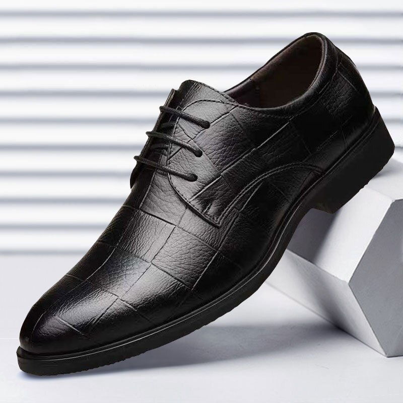 Men PU Leather Formal Shoes Lace Up Dress Shoes Oxfords Retro Shoes Work Footwear Business Plus Casual Shoes