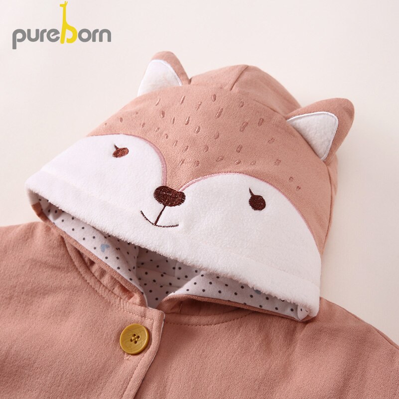 Pureborn unisex baby poncho jakke med hætte til småbørn bomuld quiltet tyk kappe poncho baby dreng pige outwear autostol poncho