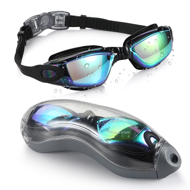 Gafas de natación profesionales, gafas de natación con tapones para los oídos, Clip para la nariz, lentes de sol de silicona resistentes al agua, superventas: black