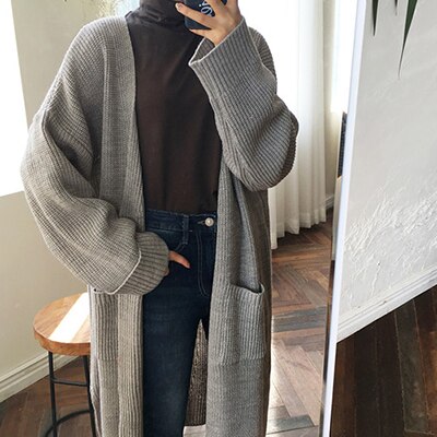 Dicloud lang cardigan kvinner harajuku løs strikket genser kvinner casual svart oversized jakke kåpe høst: Xl / 2