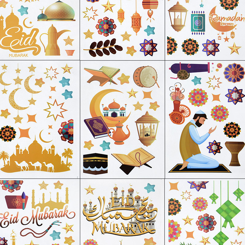 Ramadan-raamstickers, 9 stuks Eid Mubarak raamafbeeldingsset, ster