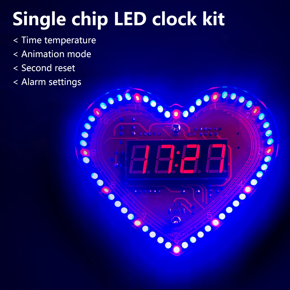 Kits de bricolaje en forma de corazón, 4 dígitos, reloj DIY con luces LED SMT SMD, Kit de práctica de soldadura, proyectos de bricolaje para aprendizaje electrónico