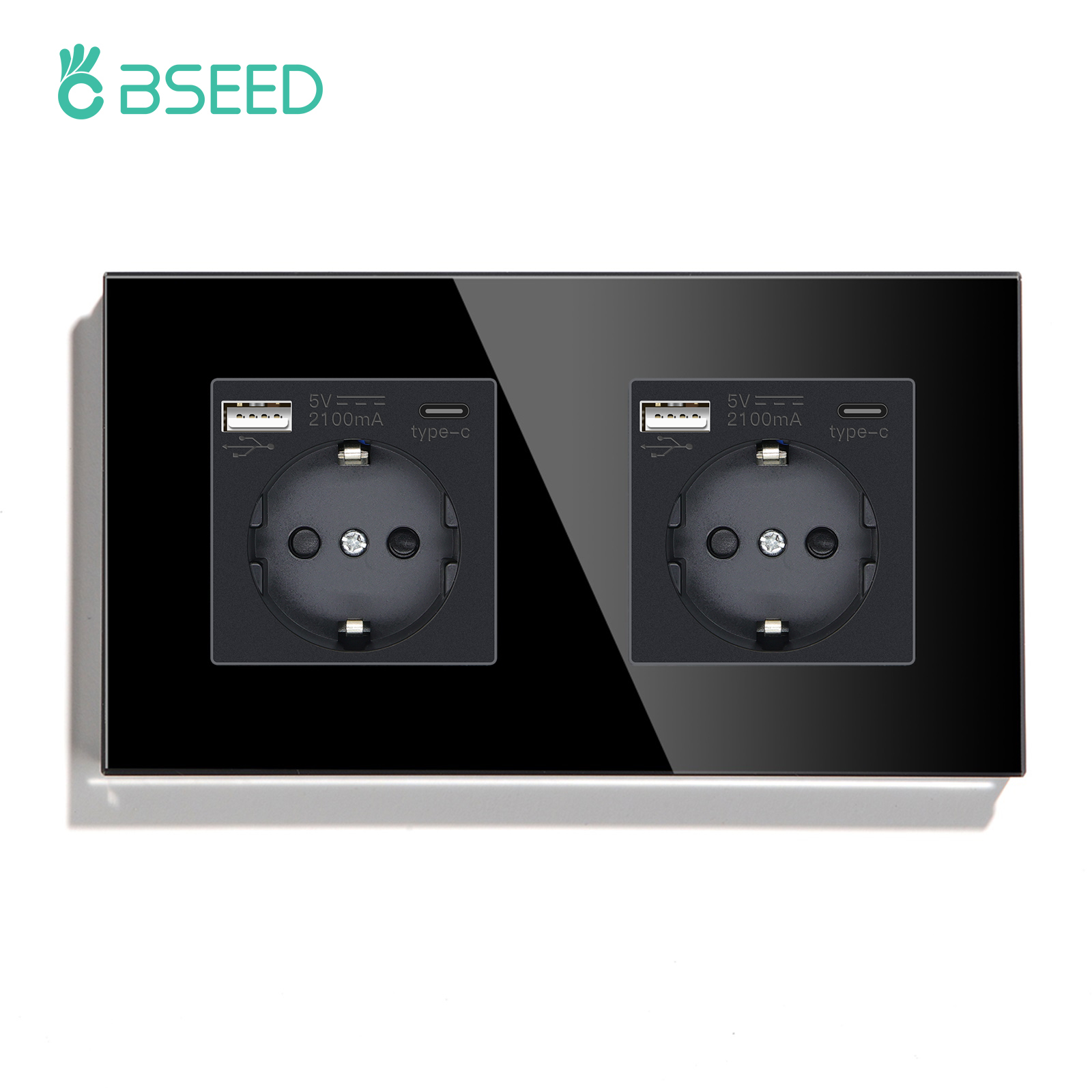BSEED-Prise murale double standard UE, panneau en verre cristal, 3 couleurs, blanc, noir, doré, 16A, 110V-240V: TYPE 16