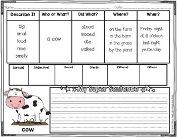 Writing Super Detailed Sentences (Common Core) Writing, Vocabulary, Writing FDF File