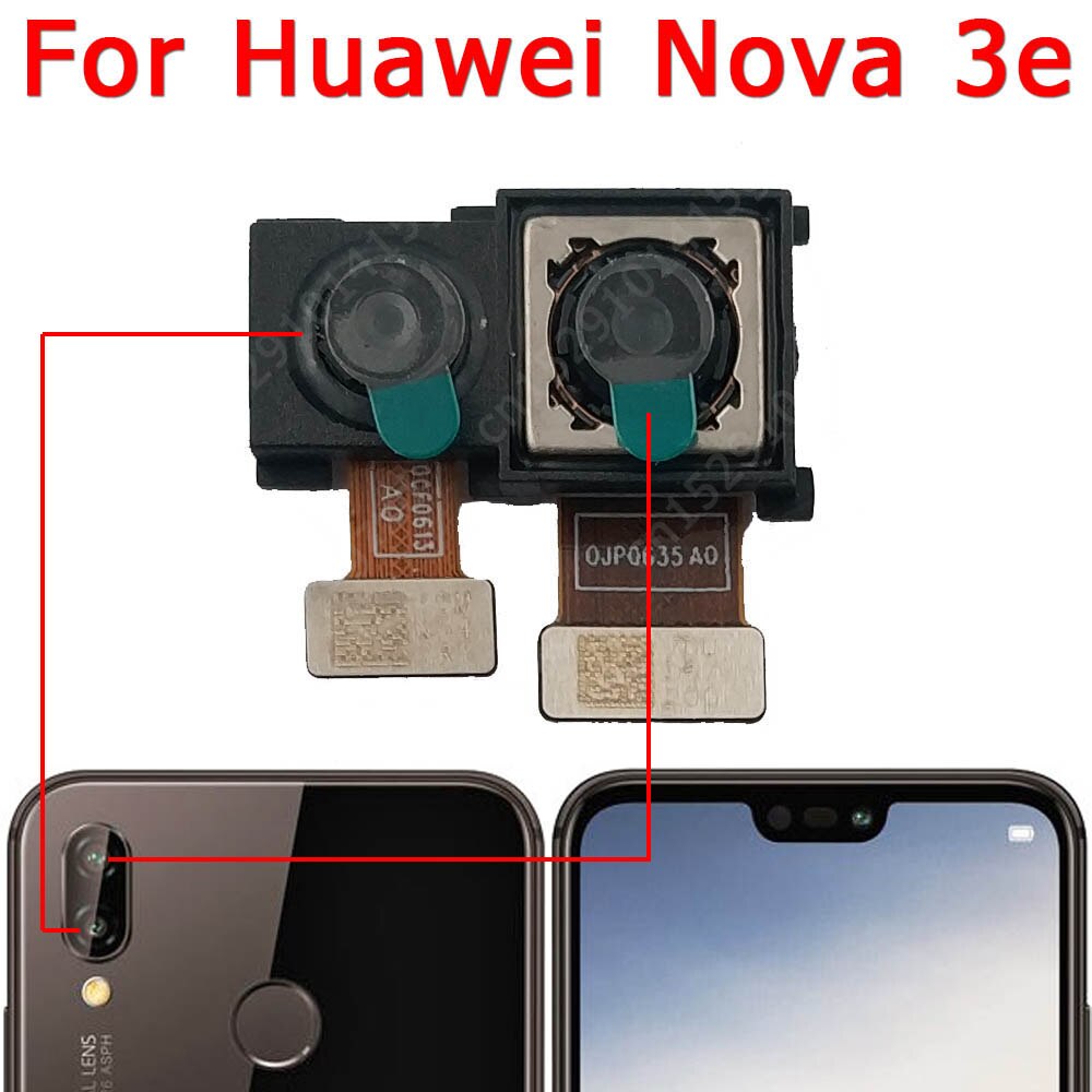 Alkuperäinen taka-etukamera huawei nova 3 3e 3i takapuoli pieni etu takaselfie kamera moduuli flex korjaus varaosat: Nova 3e takaisin