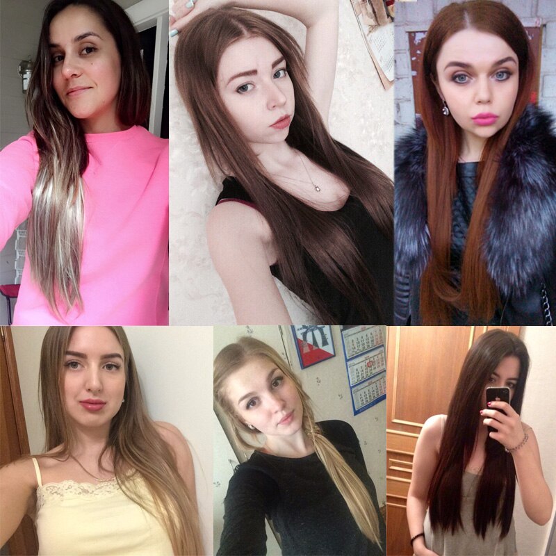 BEAUTY PROS Long ombre Straight Clip In Hair Extensions 16Clips Full Head Synthetic Hair Extension 22'' Available Heat Resistant