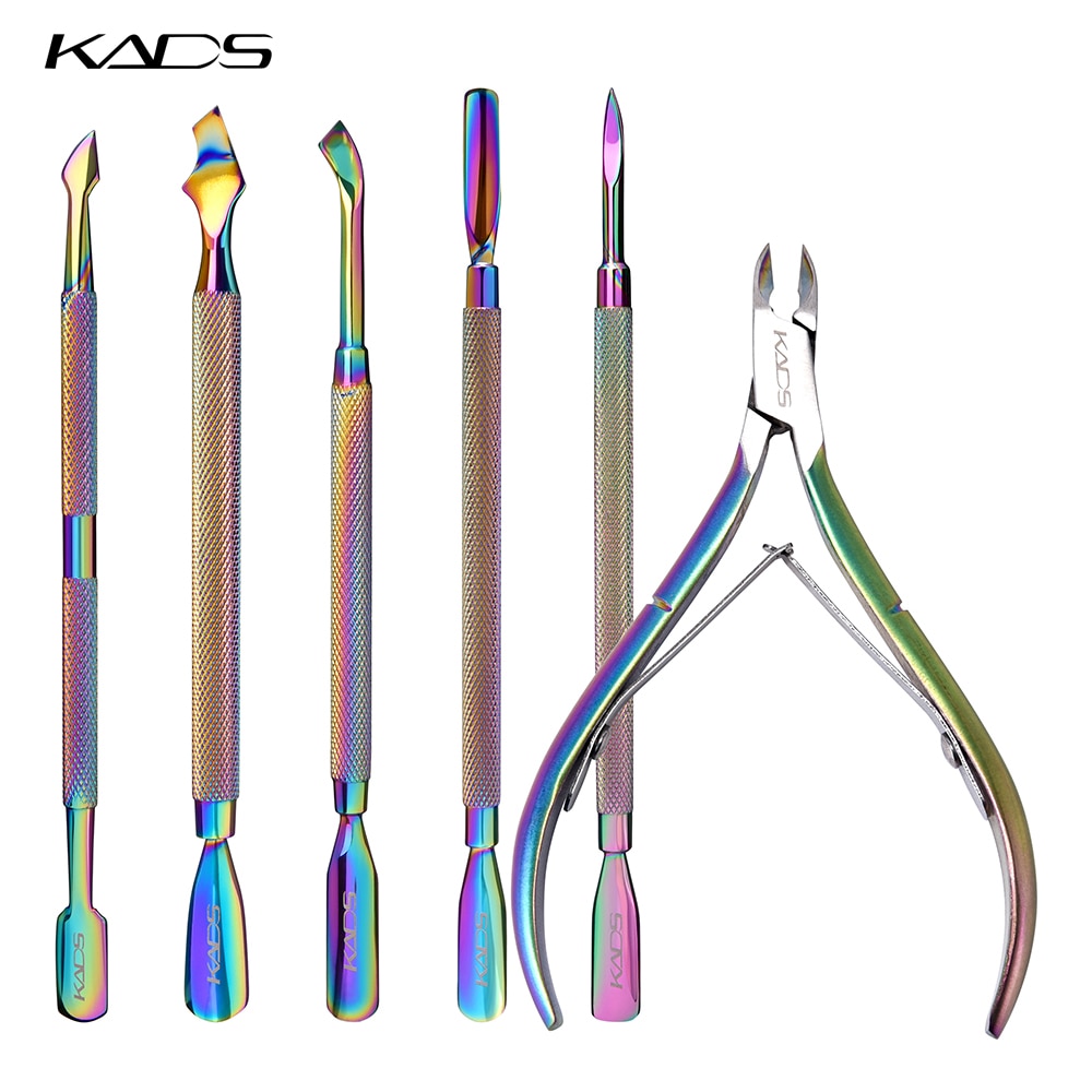 KADS 1pieza Empujador Levantador de Cutículas Cutícula Removedor de gancho delgado de Acero Inoxidable de color mágico como muestra la imagen 8 estilo Arco Iris tungsteno acero uñas herramientas cutícula Pusher