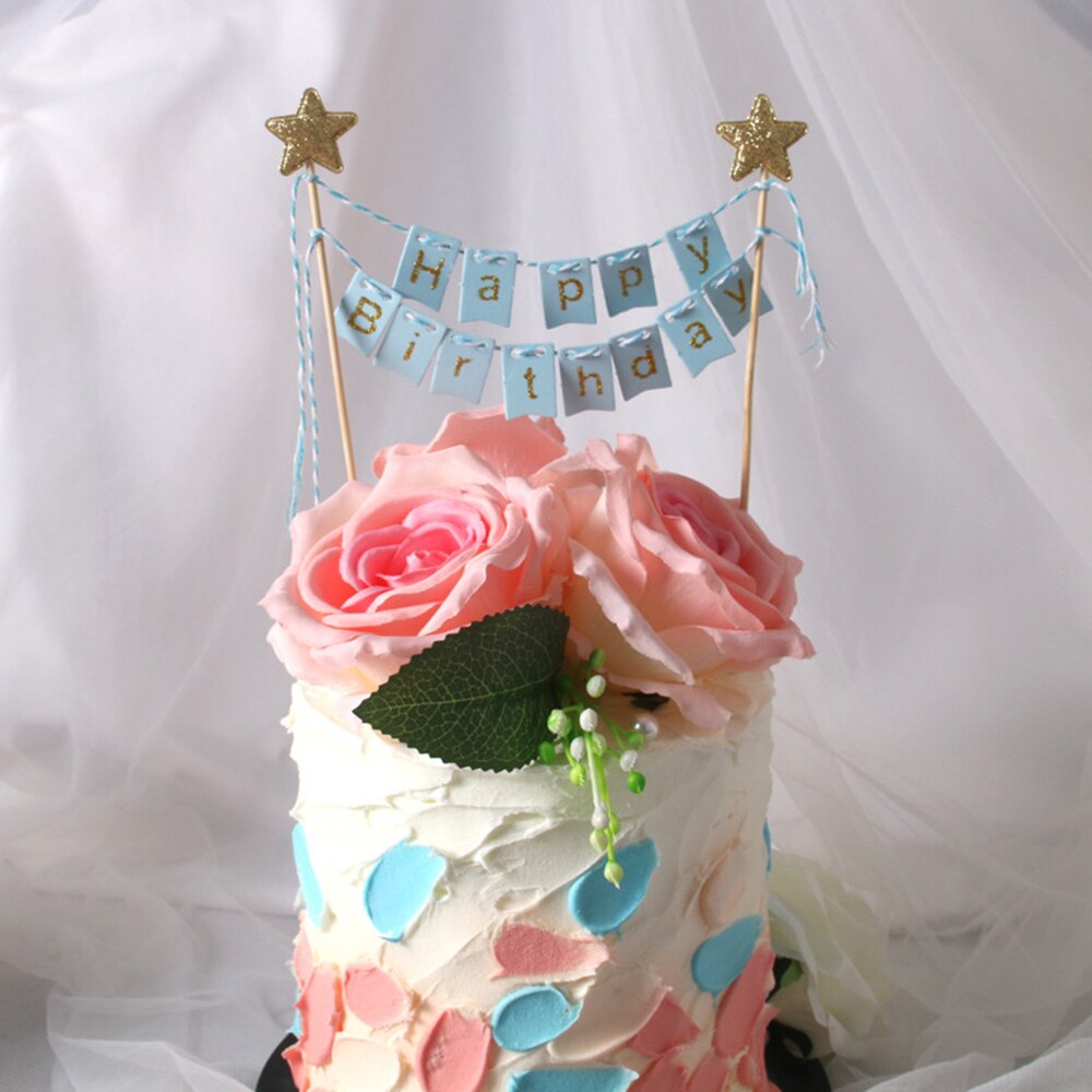 Tårta grattis på födelsedagen liten flagga cupcake bröllopsdagsfest logotyp barn baby shower födelsedagstårta dekoration: Blå