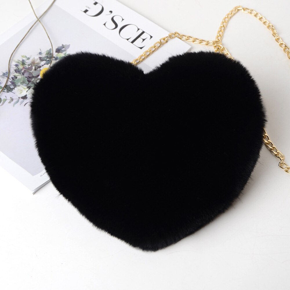 Women Heart Shaped Bag Female Chain Messenger Bag Plush Love Shoulder Crossbody Bag Winter Fur Hand Bags: D