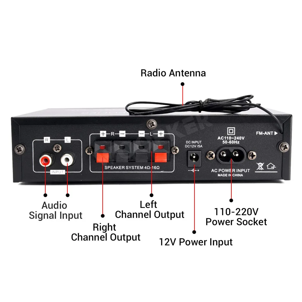 WOOPKER AK35 800W Sound Amplifier Channel 2.0 Bluetooth 5.0 HIFI Digital Amplifiers 100V-240V FM USB Remote Control for Home Car