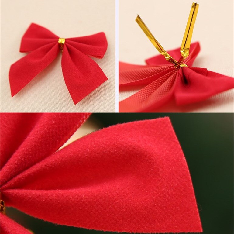 12 stks/pak Kerst kleine boog Mooie Rode Bowknots Kerstballen Voor Festival Nieuwjaar Decoratie Kerstboom Ornament hanger
