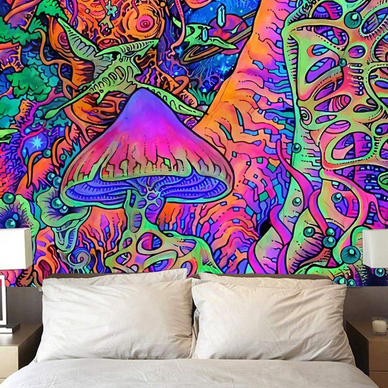 Hippie Tapestry Trippy Mushroom Tapestry Wall Hanging Art Psychedelic Tapestries-150X230cm