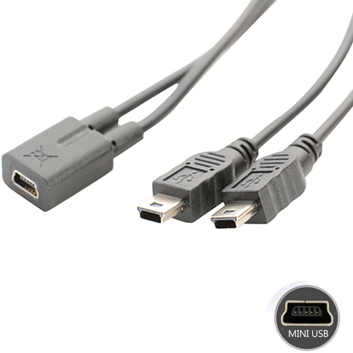 Mini USB Female To Dual 2x Male Splitter Y Extension Charger Adapter Cable For two gps phone device