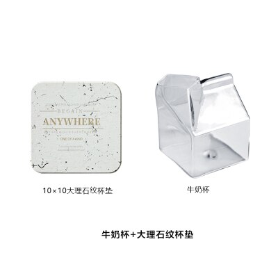 Creatieve Japanse Vierkante Melk Cup Hittebestendig Glas Melk Doos Verse Melk Doos Thuis Ontbijt Cup: cup and mar coa