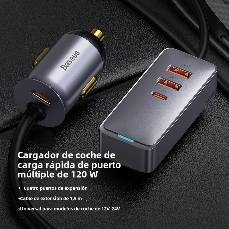 Baseus 120W PD Autolader Snellader QC 3.0 PD 3.0 Voor iPhone 16 15 14 Samsung Type-C USB-oplader Draagbare USB-telefoonoplader
