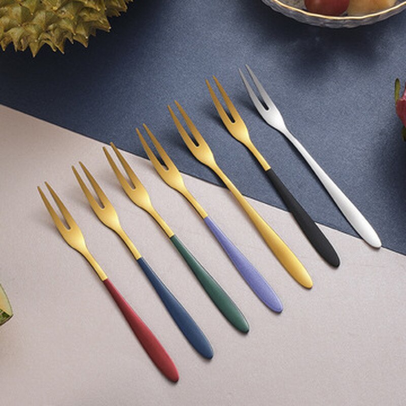5 Pcs Fruit Fork Luxury Stainless Steel Gold Cake Dessert Forks Lovely Mini Fork Used For Cake in Party Snail Fork Restaurant