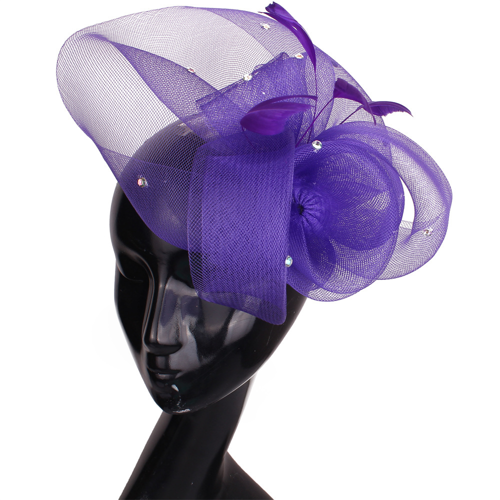 Velo de rejilla para mujer, tocado de boda, velos de novia elegantes con flores, accesorios de boda, tocado de novia a la: Morado