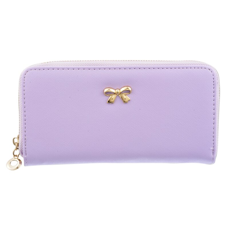Senhoras bonito bowknot feminino longo carteira portátil bolsa de embreagem 2020 novo telefone bolsa titular do cartão carteira: Purple