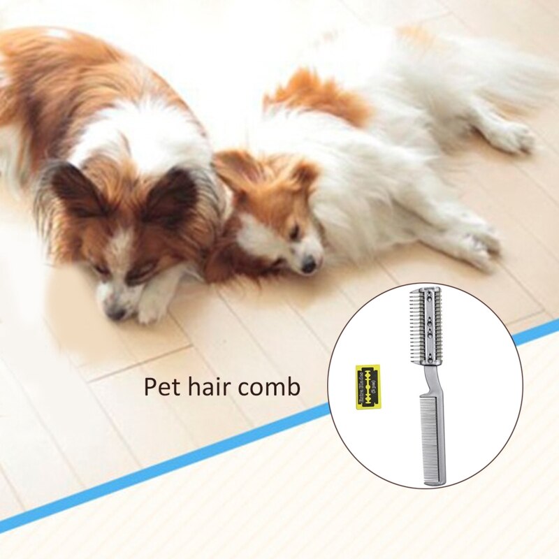 Pet Plastic Comb Double Headed Trimmer Including 2 Metal Blades for Long and Short Haired Cats Dog Grooming Razor Combs