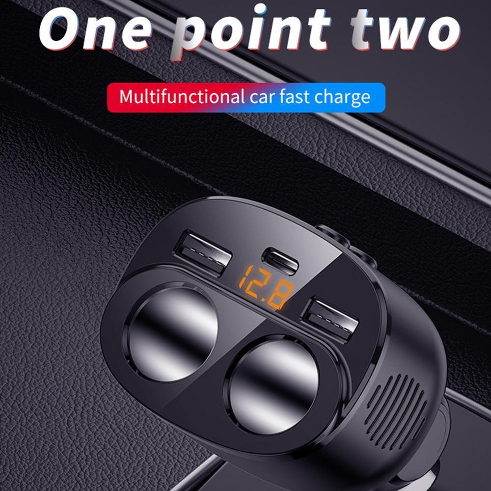Autolader 2 -weg auto sigarettenaansteker splitter dubbele usb + type -c 12v stroomadapter 5 in 1 snelladen  qc3.0 laders