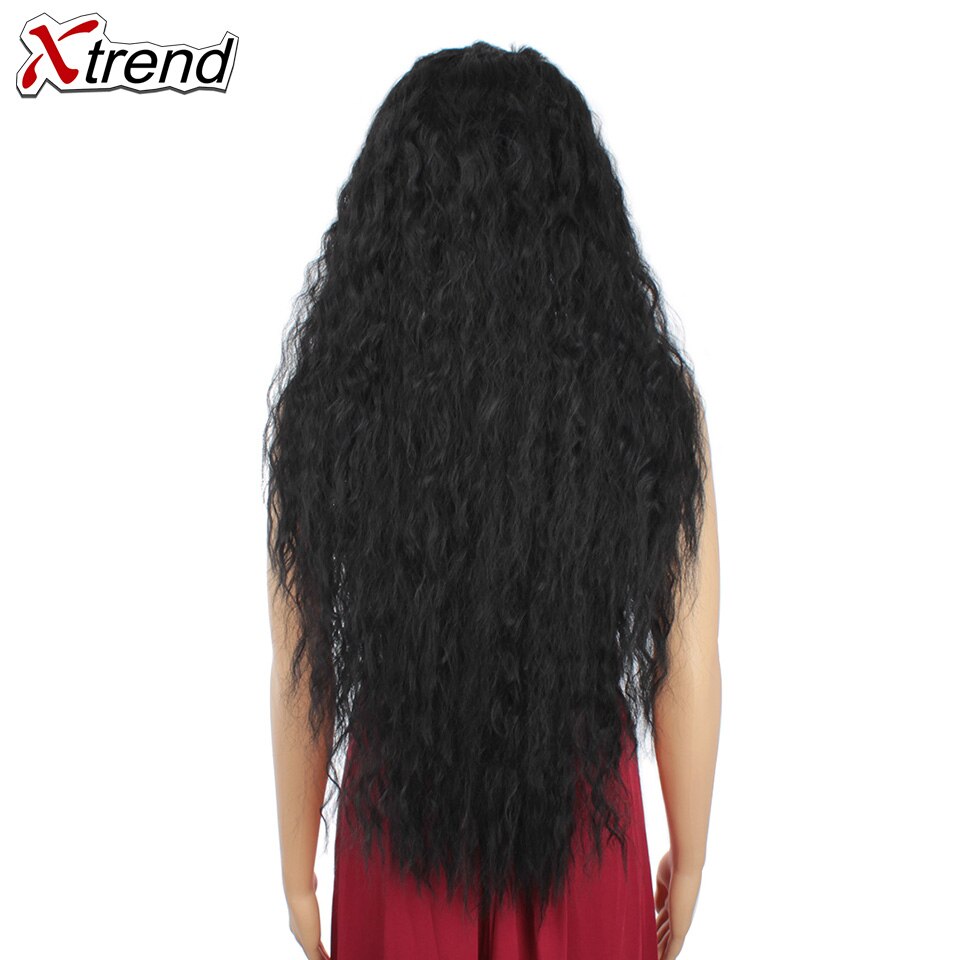 Xtrend cabelo longo encaracolado peruca para mulheres perucas sintéticas preto loira peruca 30 polegada tamanho médio perruque: Natural Black