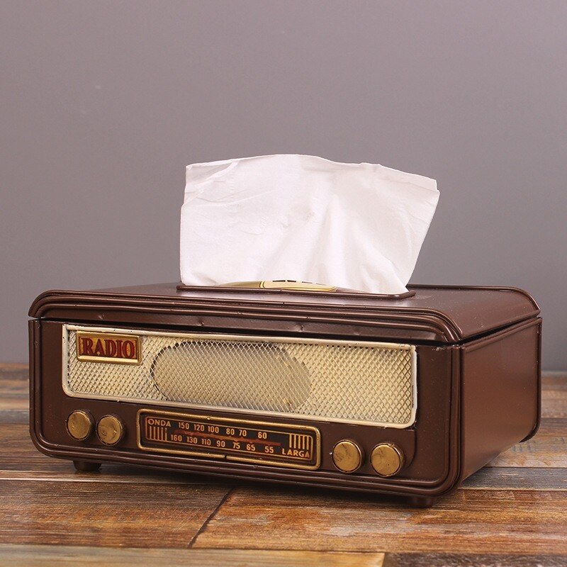 Boîte à Mouchoirs Radio Rétro - Décoration Et Rangement Pour Serviettes, Bureau, Salon, 13,8 X 19,7 Cm