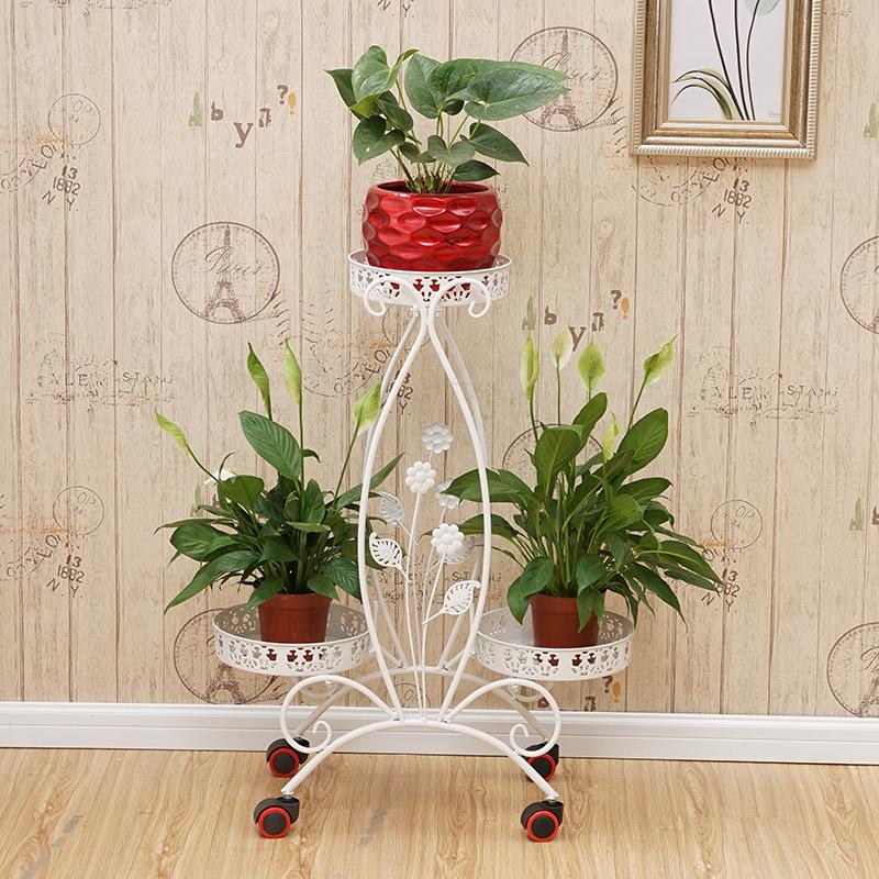 European green multi-layer iron flower stand hanging orchid indoor art wheel stand floor flower pot stand succulent flower