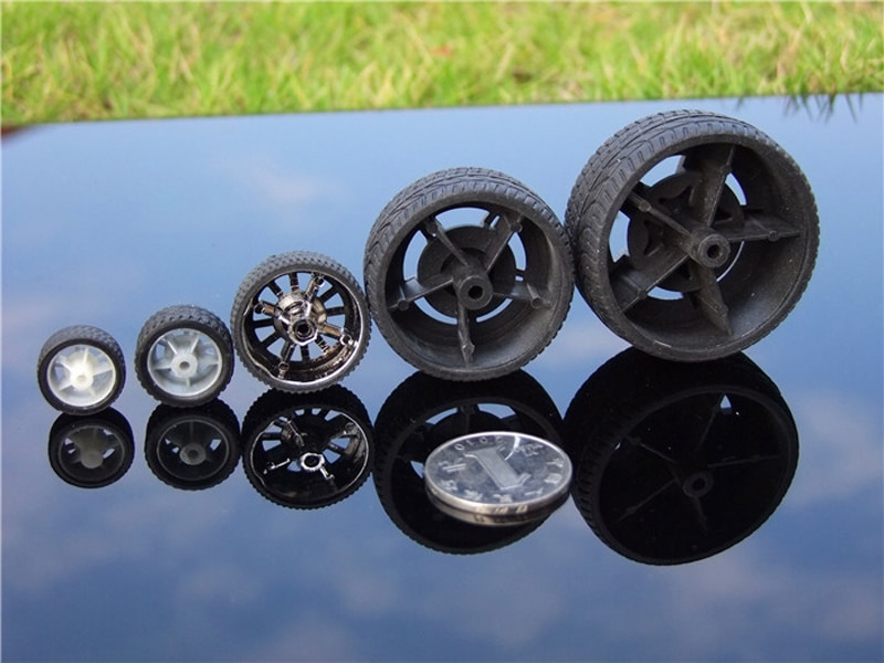 20PCS Miniature Rubber Tires 48mm/38mm/26mm/22mm Mini Wheel Tire in 2/3mm Aperture for DIY Model Car Robot Connecting Parts