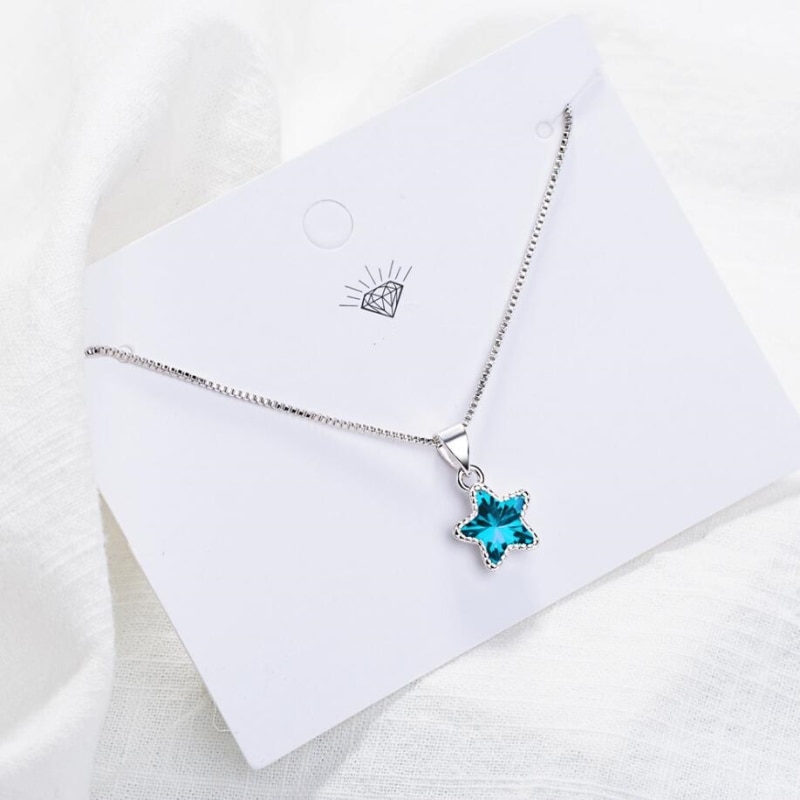 Pentagrama Mini estrella azul cristal colgante simple salvaje 925 plata esterlina plateado clavícula cadena femenina collar SNE372