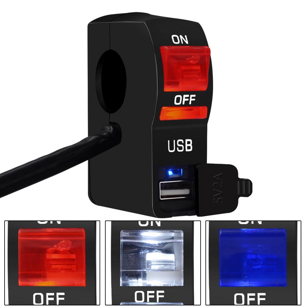 Cargador de teléfono USB con interruptor, montaje en manillar de motocicleta, indicador LED, CC de 12V