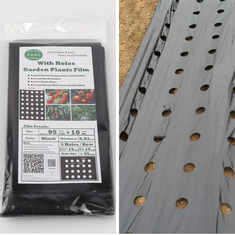 Filme de jardinagem para plantas de jardinagem, 95cm * 10m 0.03mm 5 furos filme pe perfurado de plástico membrana de cobertura para morango