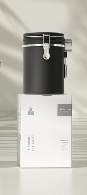 Stainless Steel Jars Airtight Coffee Storage Container Canister Set Canister with Scoop for Coffee Beans Tea Keep Beans Fresh: Black-1.8L