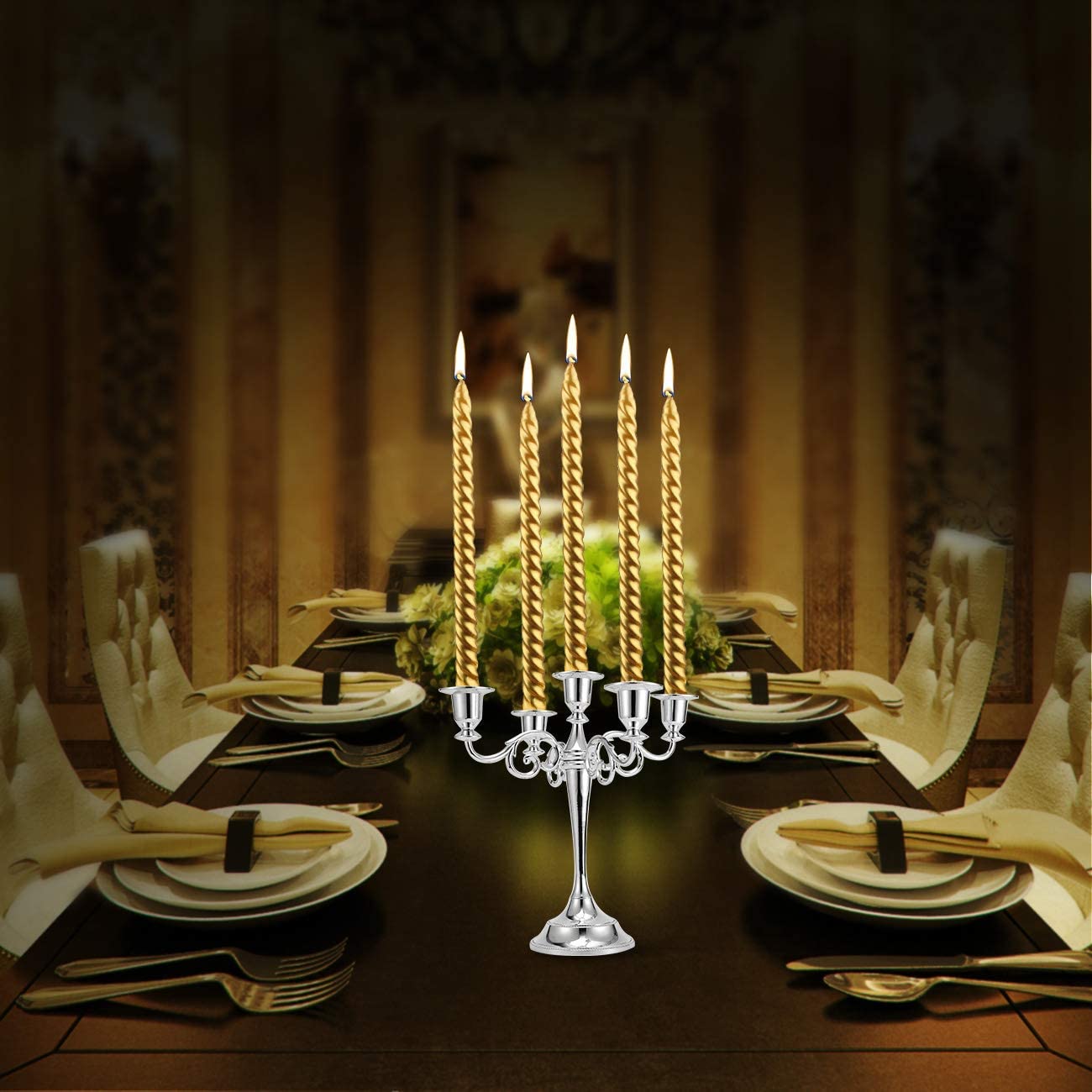 5-Arms Verzilverde Kandelaar 26Cm/10 &#39;&#39;Tall Kaarshouder Voor Taper Kaarsen Voor Formele Event eettafel Decor