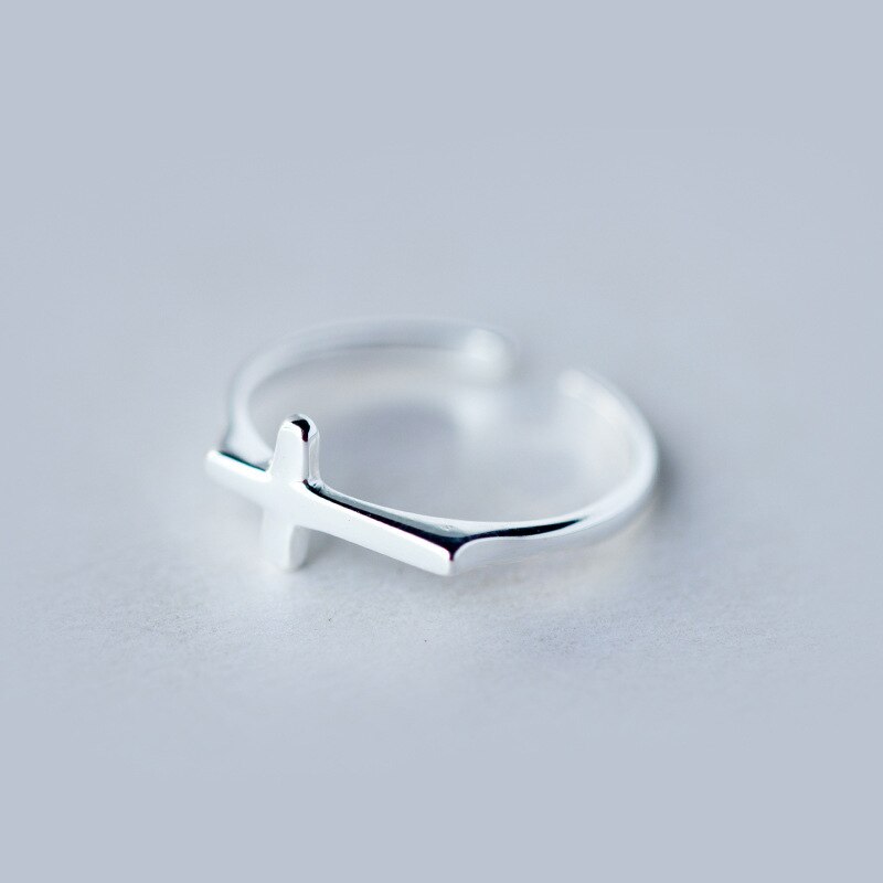 Inzatt echter 925 sterling silber kreuz verstellbarer ring für charmante frauen trendiger feinschmuck minimalistisches accessoire