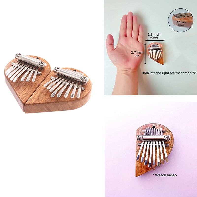 8 Key Mini Kalimba Solid Wood Half Heart Portable Finger Piano Marimba Pendant For Musical Accessory